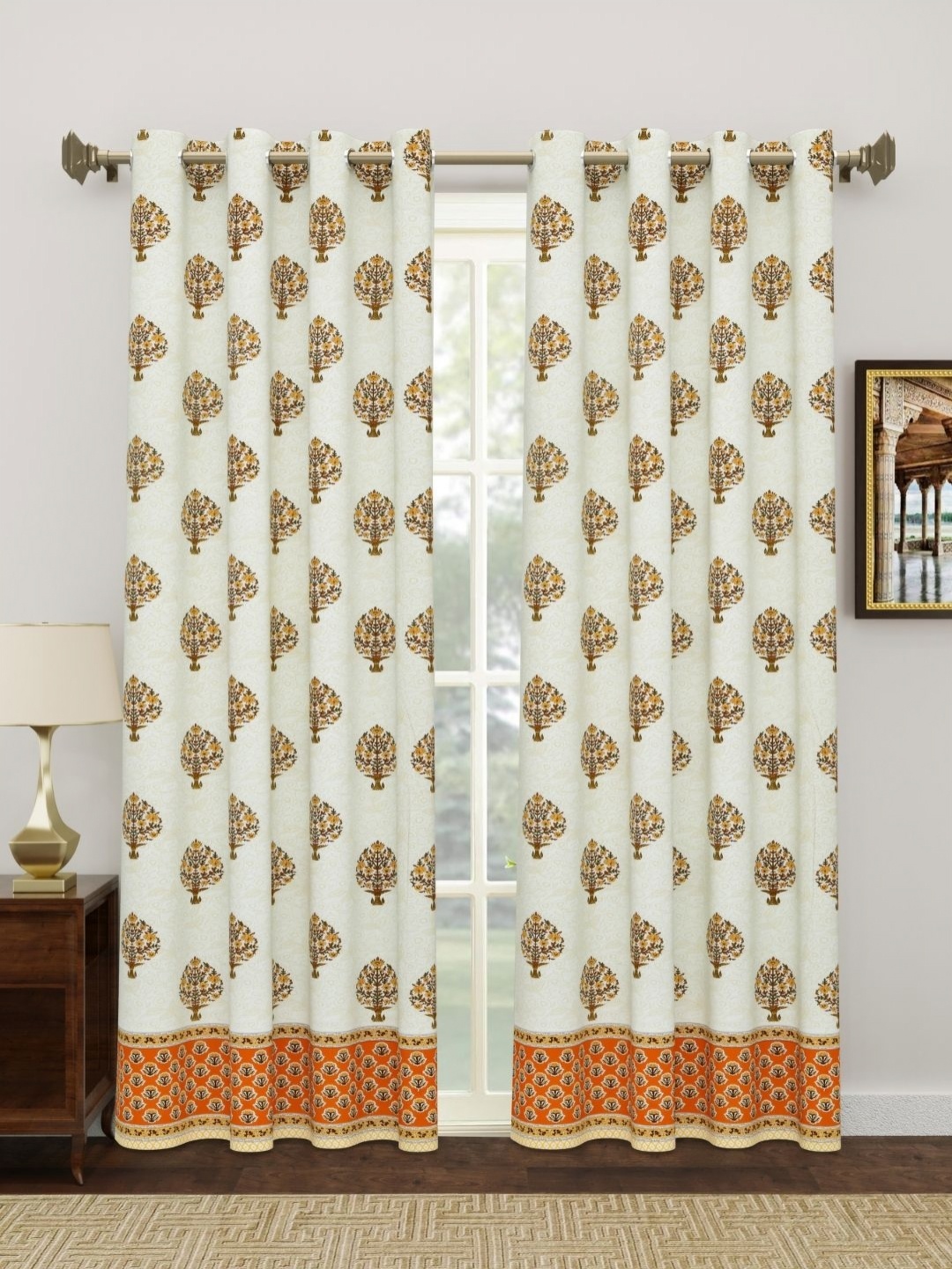 

The Craft Monk Beige 2 Pieces Floral Pure Cotton Door Curtains