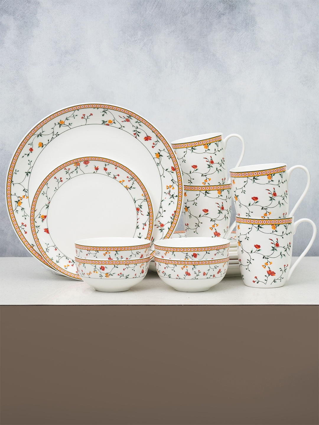 

CLAY CRAFT Eco Set Of 16 White Printed Ceramic Dinner Set
