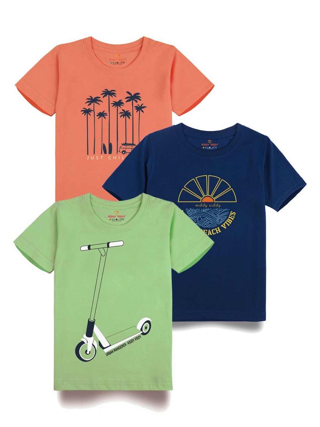 

AUSK Boys Pack Of 3 Graphic Printed Round Neck Cotton T-Shirts, Olive