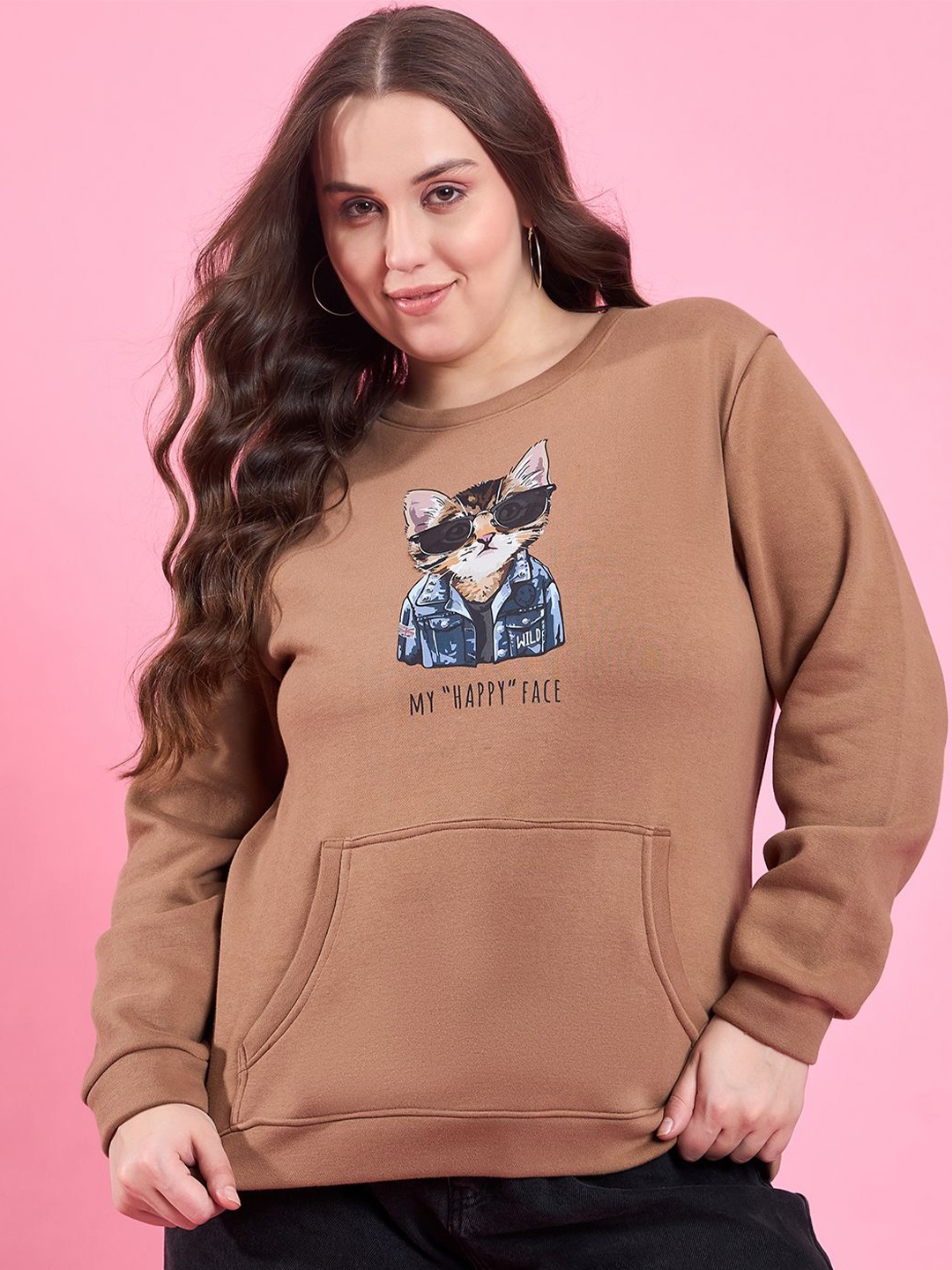

AUSTIVO Women Printed Sweatshirt, Beige