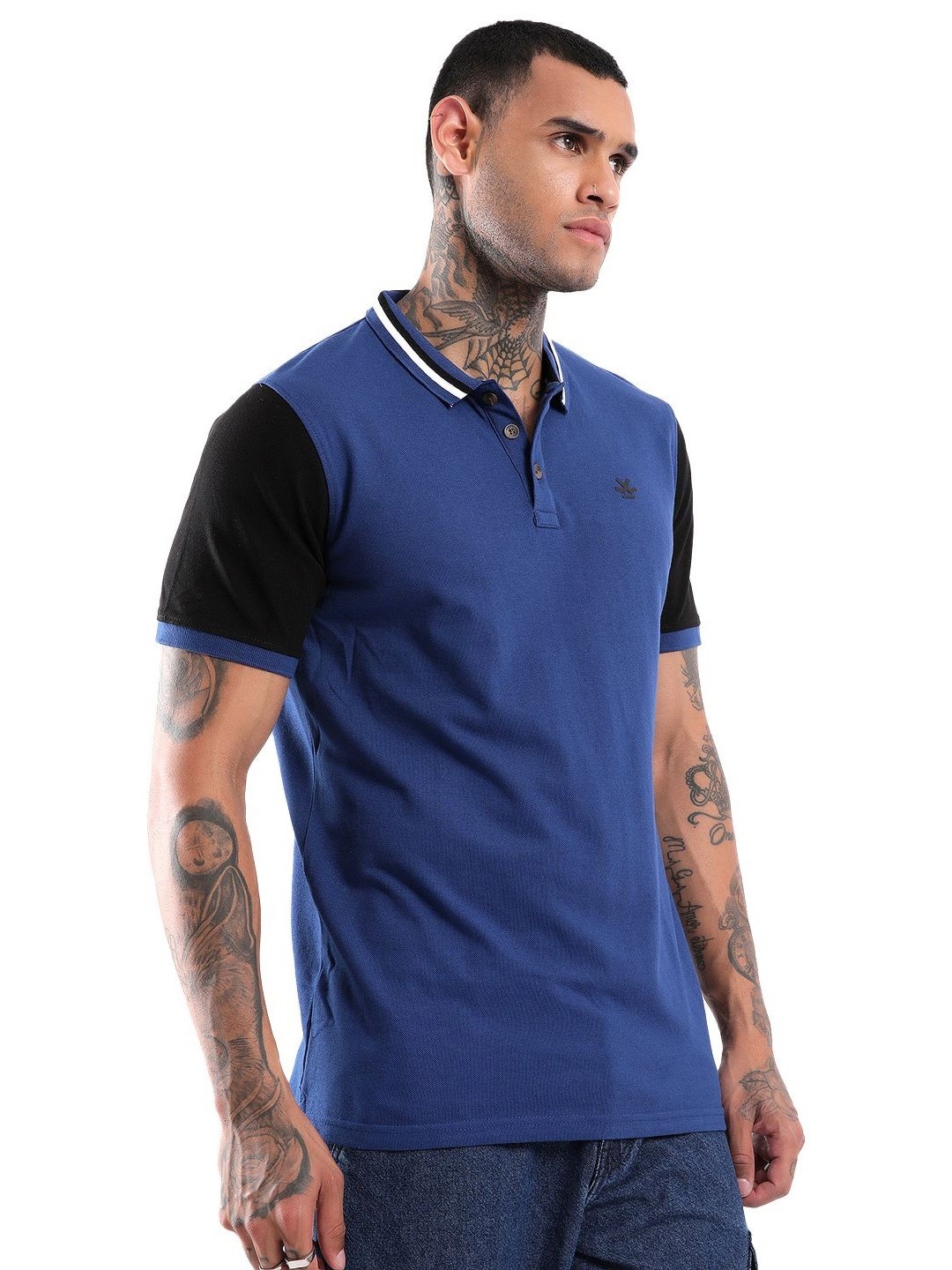 

WROGN Men Solid Polo Collar Cotton T-Shirt, Blue