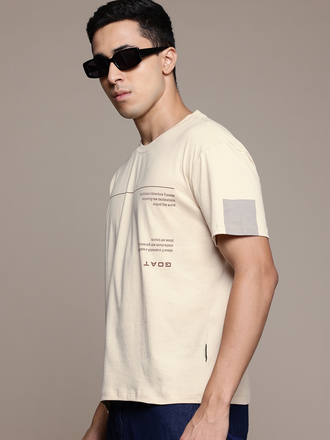 

The Roadster Lifestyle Co. Typography Printed Drop-Shoulder Sleeves Pure Cotton T-shirt, Cream