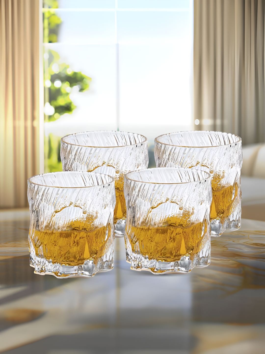 

UMAI Transparent 4 Pieces Textured Whisky Glasses- 250 ml Each