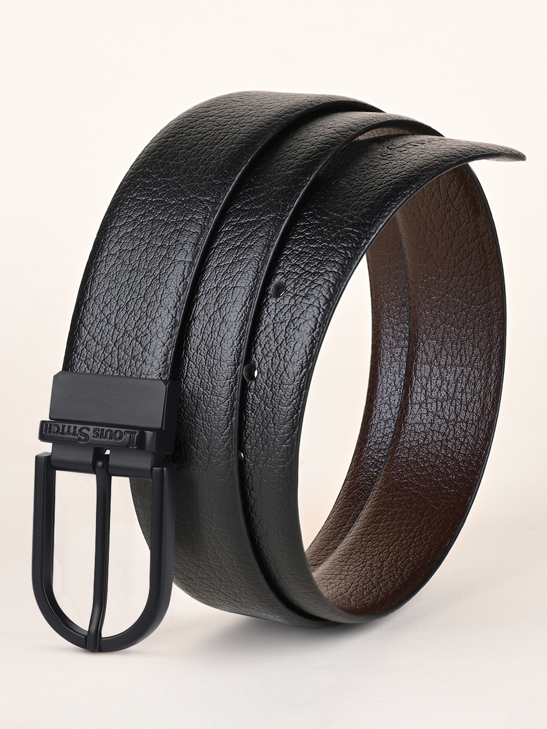 

LOUIS STITCH Men Textured Leather Formal Belt, Black