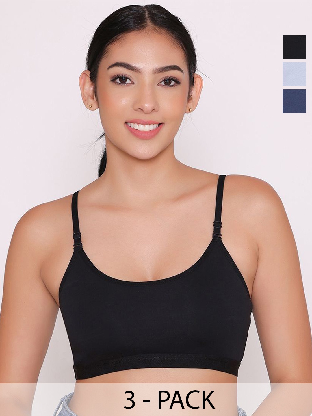

INKURV Pack Of 3 Women Solid Non Padded Full Coverage Bra, Black