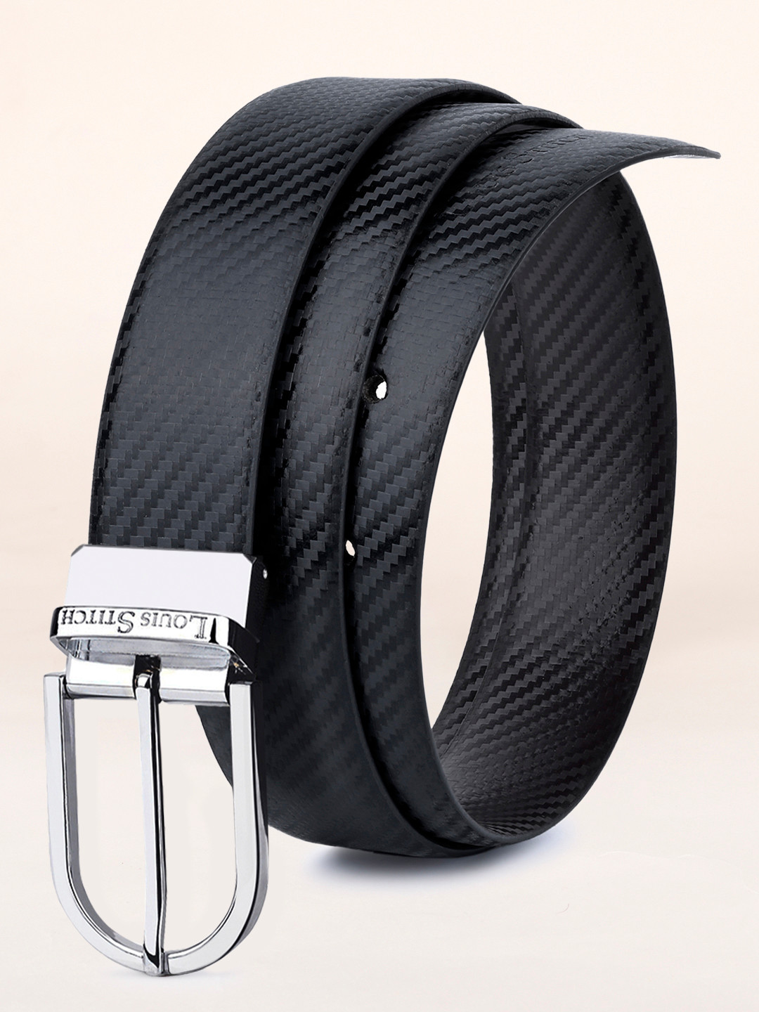 

LOUIS STITCH Men Textured Leather Reversible Formal Belt, Black