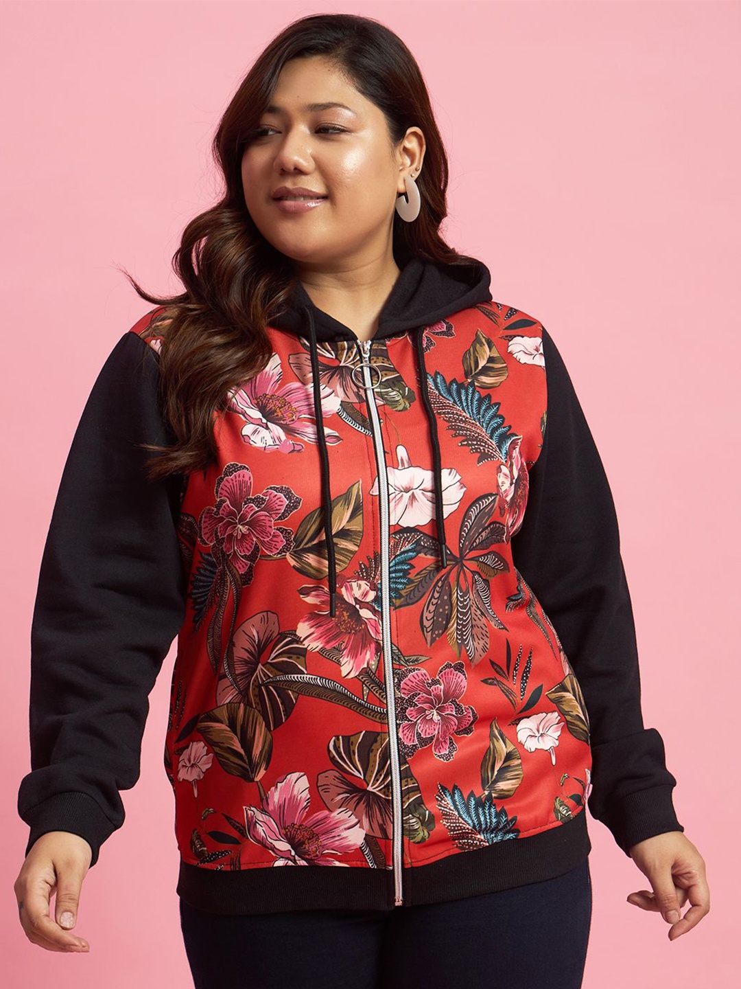 

AUSTIVO Women Printed Hooded Sweatshirt, Red