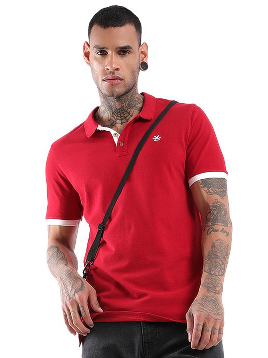 

WROGN Men Solid Polo Collar Cotton Slim Fit T-Shirt, Red