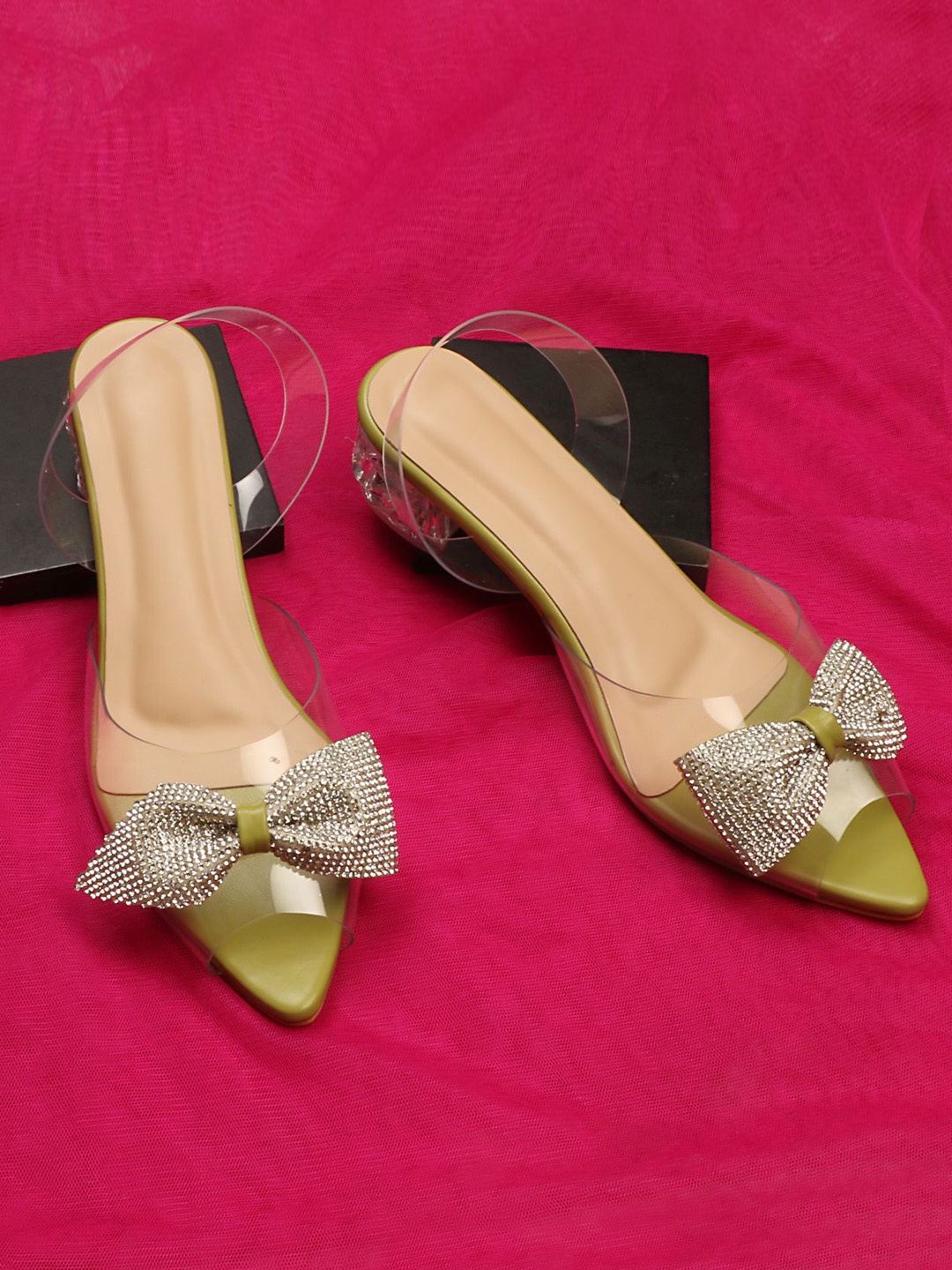 

STARTOES Embellished Party Block Sandals, Green