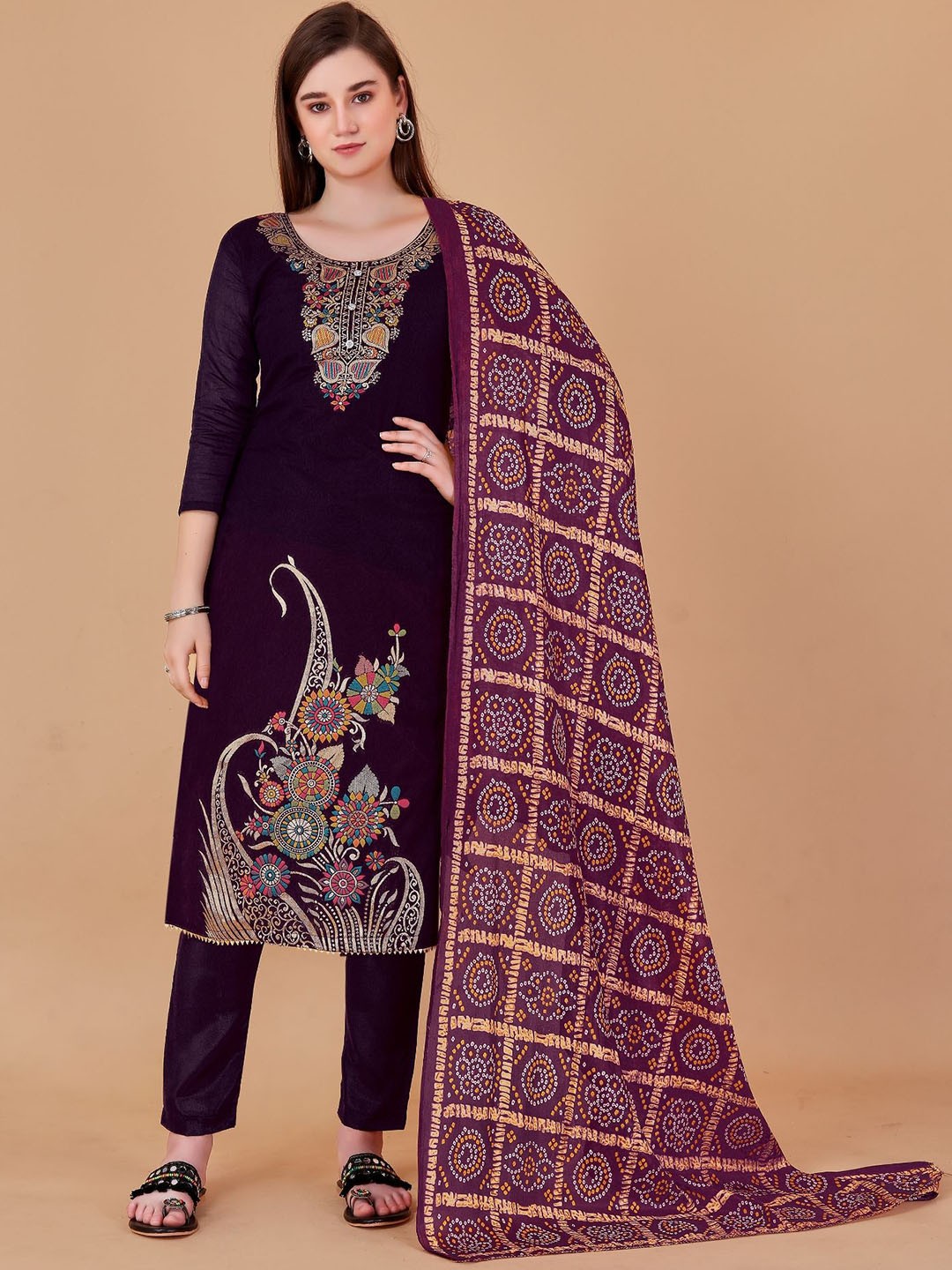 

Aika Ethnic Motifs Embroidered Unstitched Dress Material, Brown