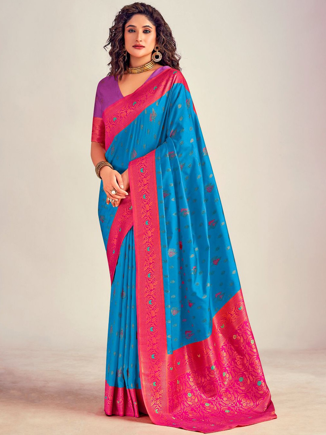 

NK Textiles Woven Design Zari Banarasi Saree, Turquoise blue