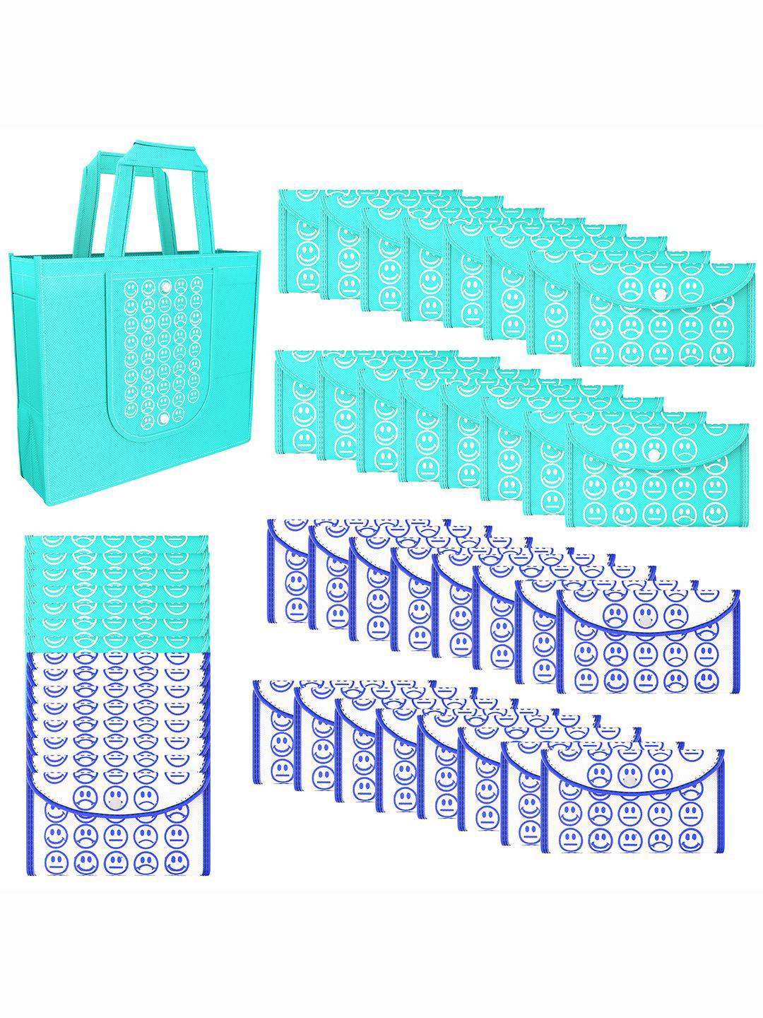 

Kuber Industries Set of 96 Smiley Printed Lightweight Foldable & Reusable Shopping Bags, Blue
