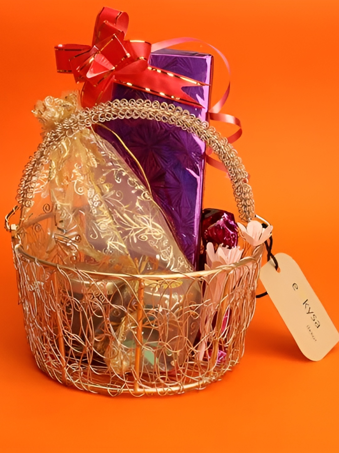 

e kysa GoldToned Metal hamper Fancy Gifting Basket Organisers, Gold