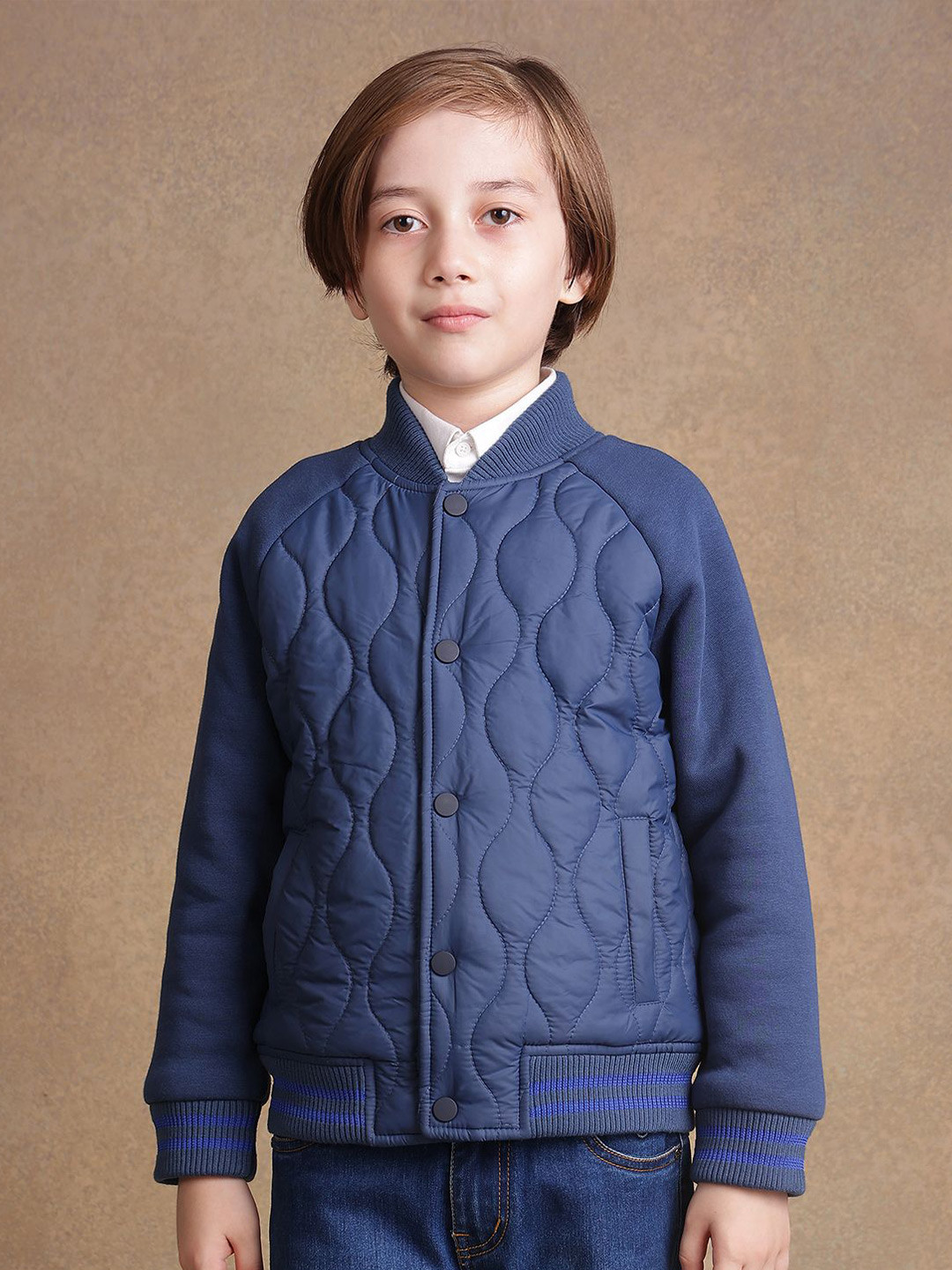 

One Friday Boys Solid Quilted Jacket, Navy blue