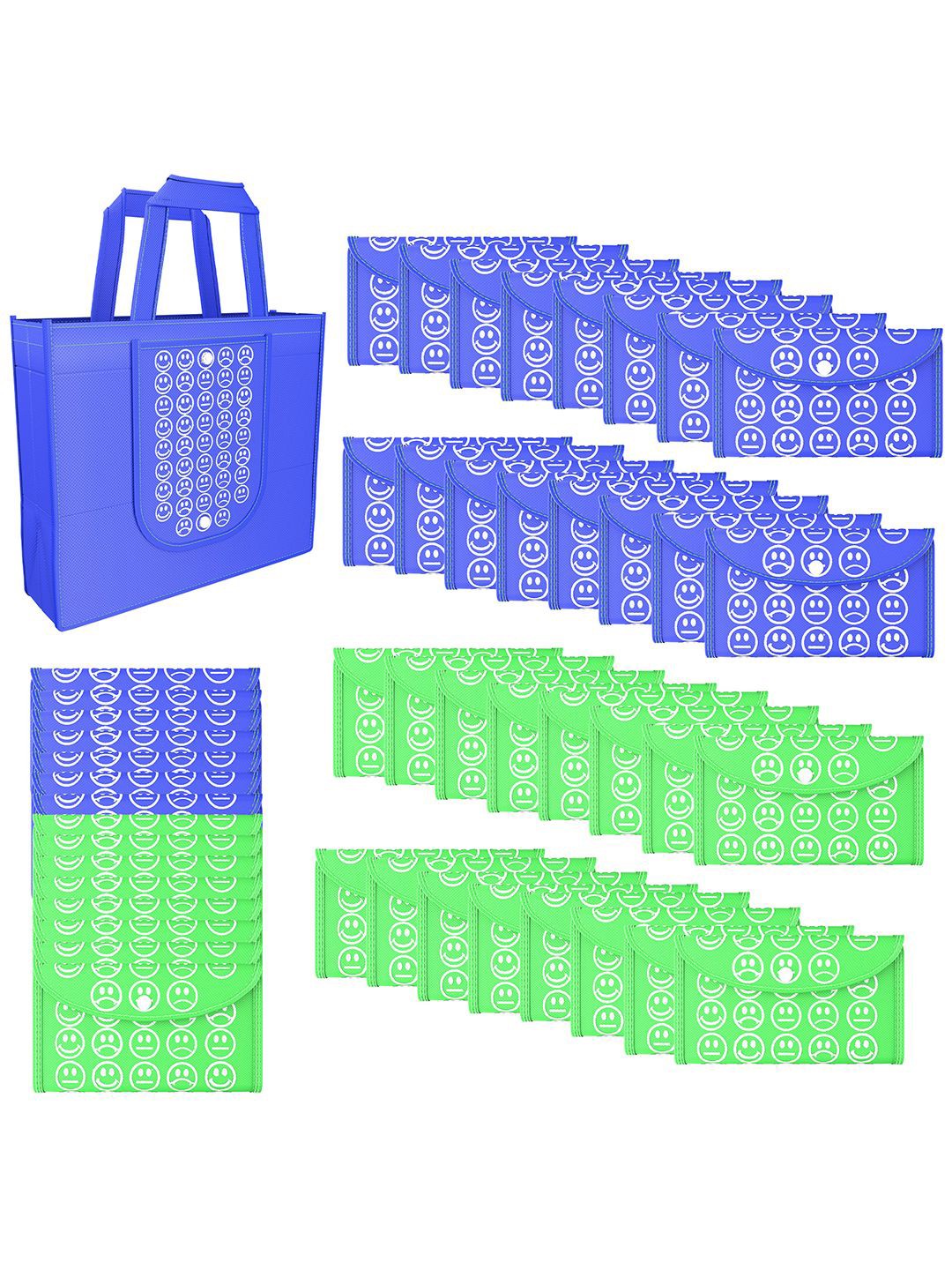 

Kuber Industries Set of 48 Smiley Printed Lightweight Foldable & Reusable Shopping Bags, Blue