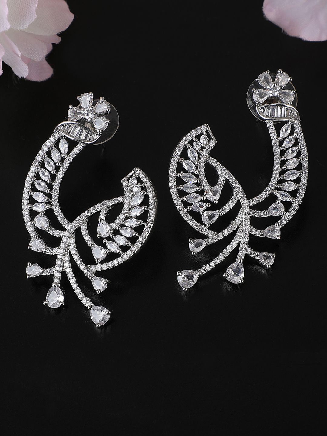 

Anouk Silver Contemporary American Diamond Studded Drop Earrings, White