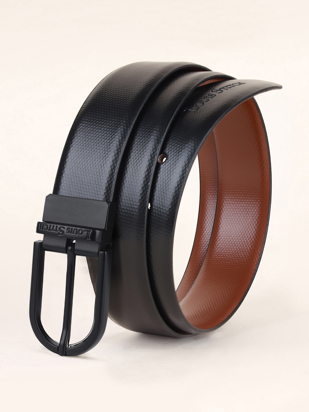 

LOUIS STITCH Men Textured Leather Reversible Formal Belt, Black
