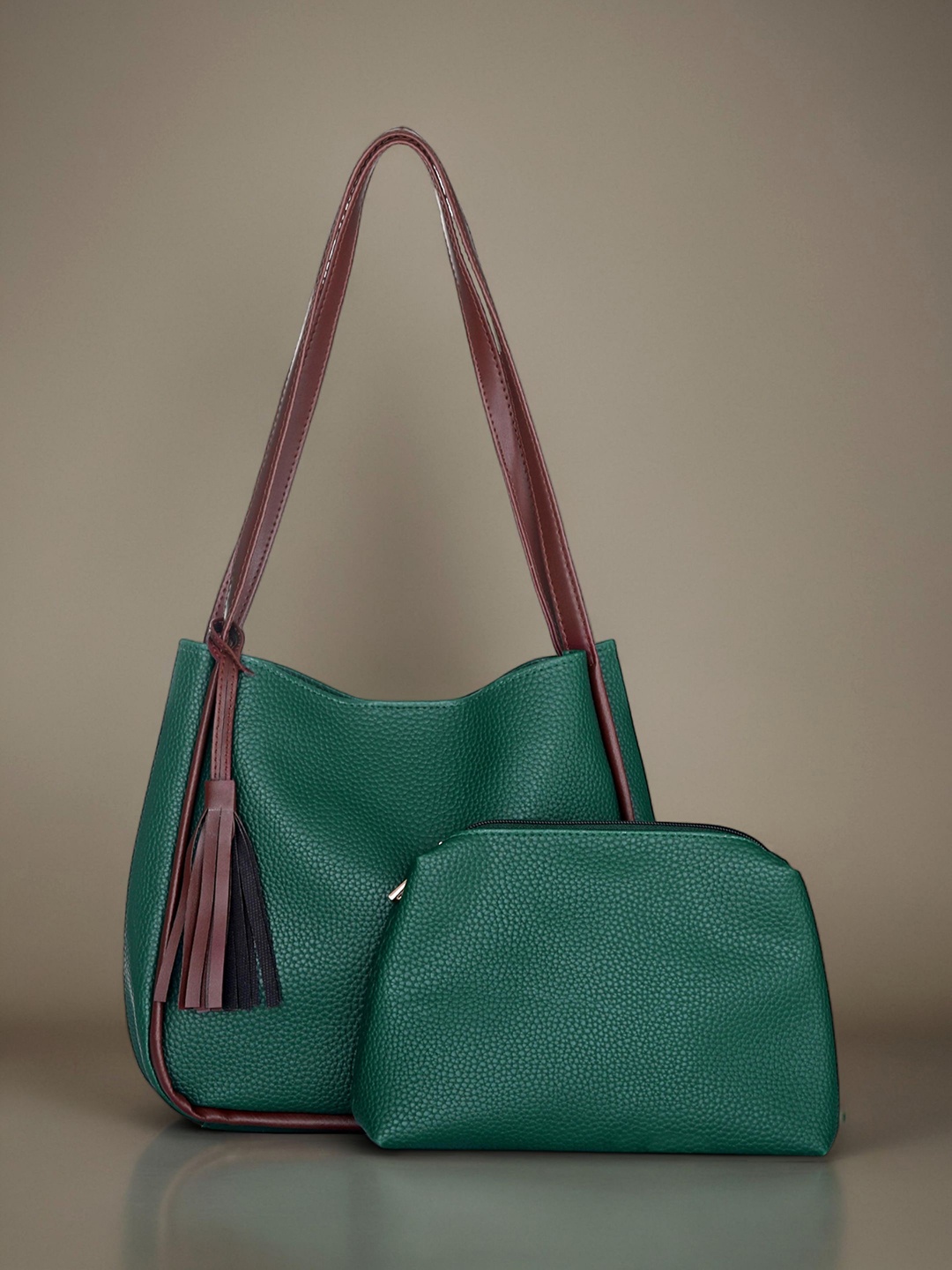 

Toteteca PU Bucket Shoulder Bag with Tasselled, Green