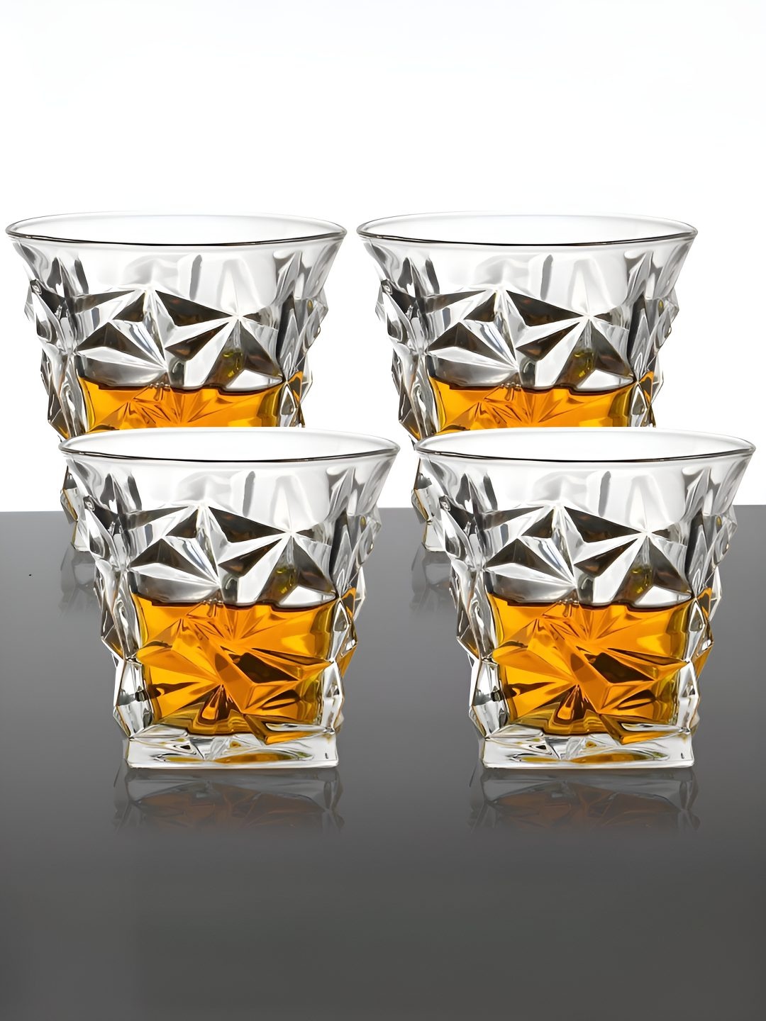 

UMAI Transparent 4 Pieces Textured Whisky Glasses- 240 ml Each