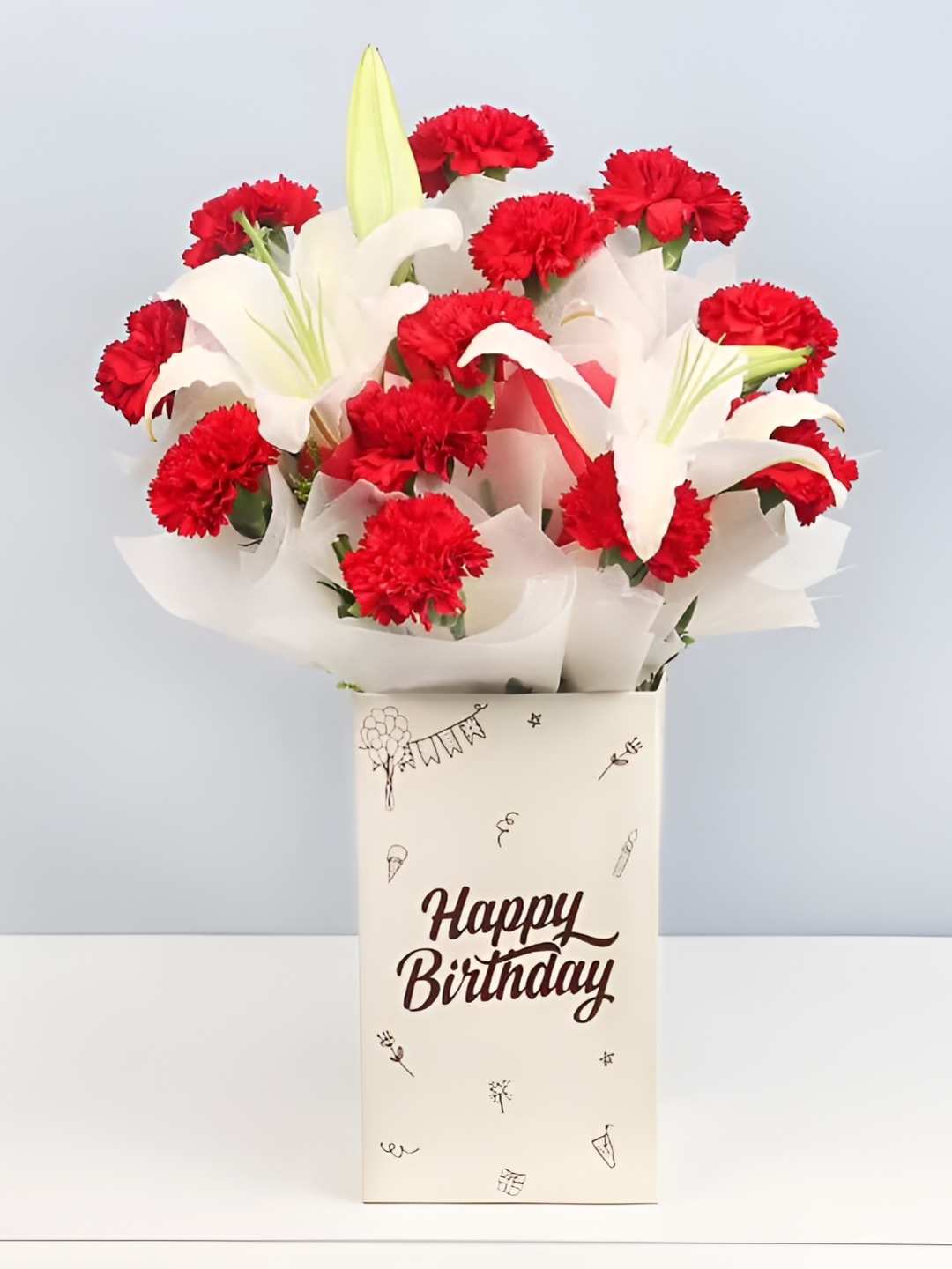 

Floweraura Red & White 14 Pieces Fresh Carnations & Lilies Bouquet