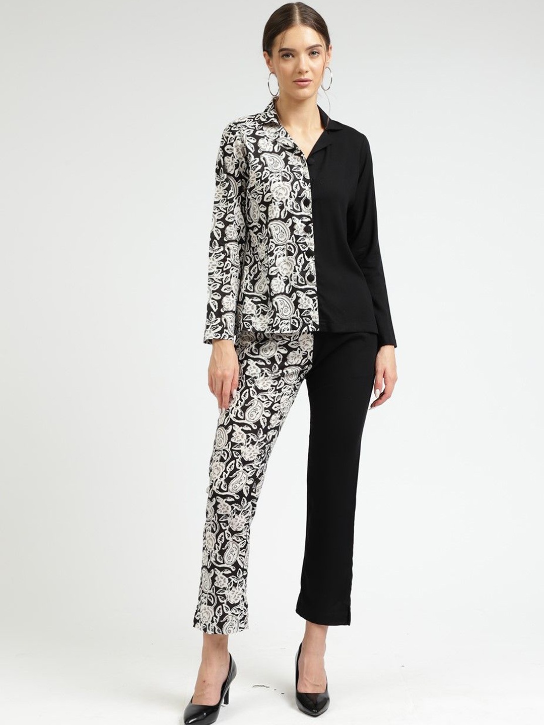 

VIRAGO Printed Pure Cotton Shirt With Trouser, Black