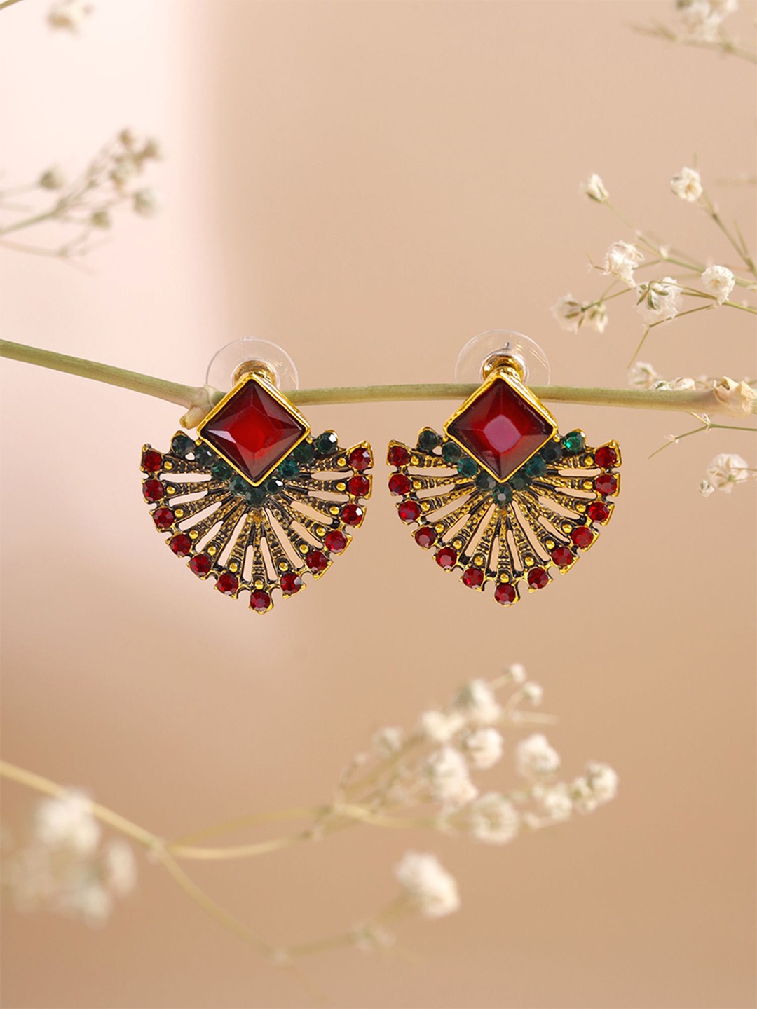 

Yellow Chimes Gold-Plated Crystal Studded Studs, Red