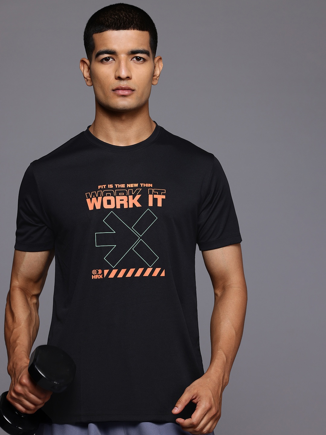 

HRX by Hrithik Roshan Rapid-Dry Brand Logo Print Training T-shirt, Black