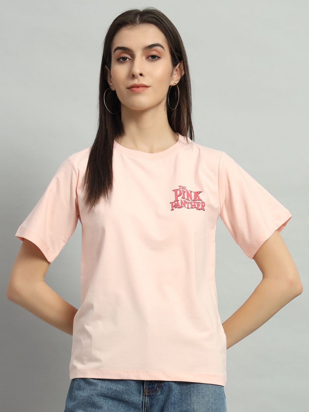 

AECK Women Graphic Printed Round Neck Cotton T-shirt, Peach