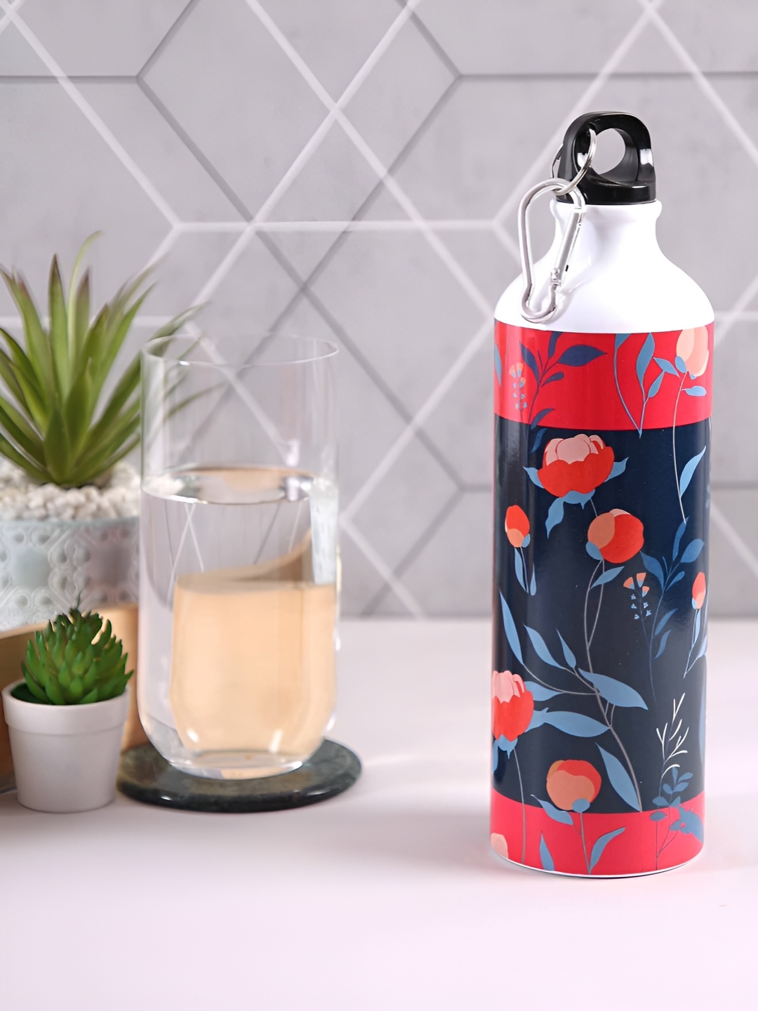 

PENTADECO Blue & Pink Aluminium Floral Single Wall Vacuum Water Bottle 750ml