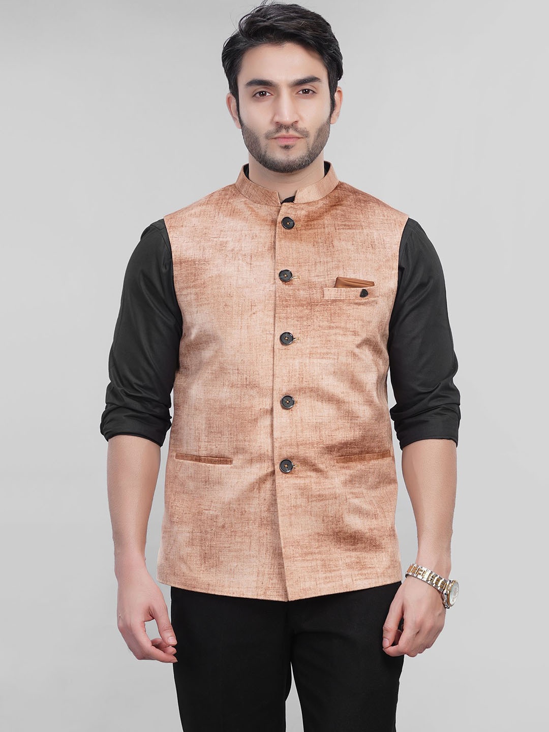 

LA'SCOOT Printed Nehru Jacket, Gold