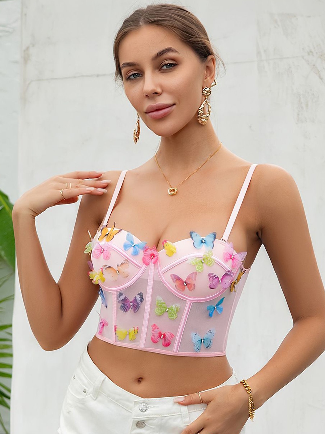 

StyleCast Embellished Sweetheart Neck Bralette Crop Top, Pink