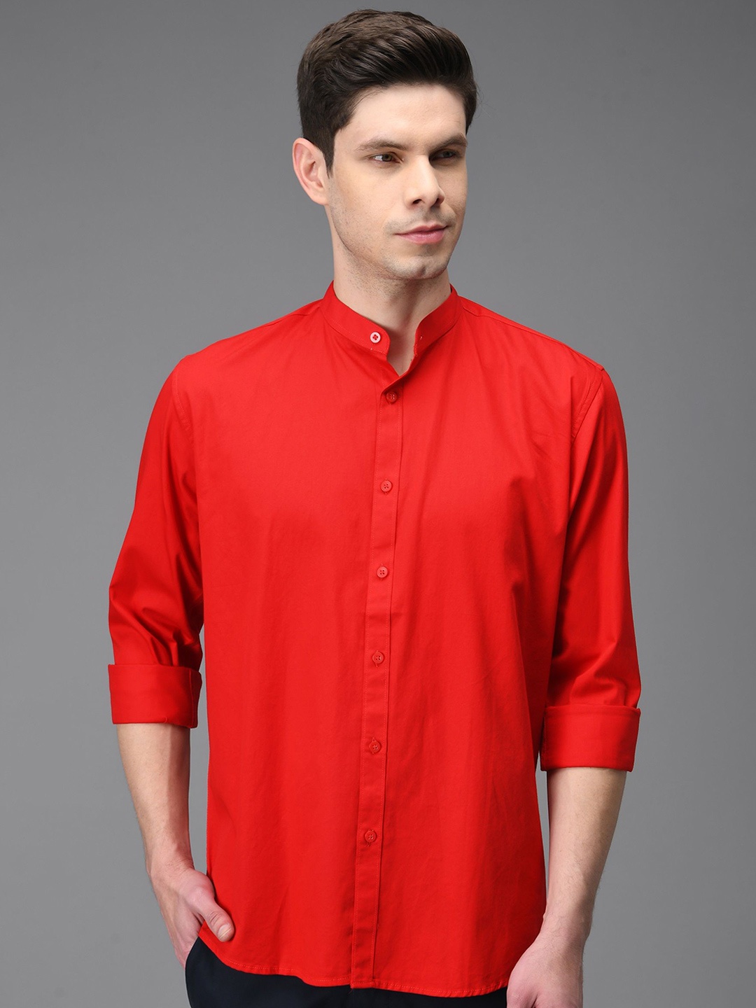 

MEGHZ Men Slim Fit Opaque Casual Shirt, Red