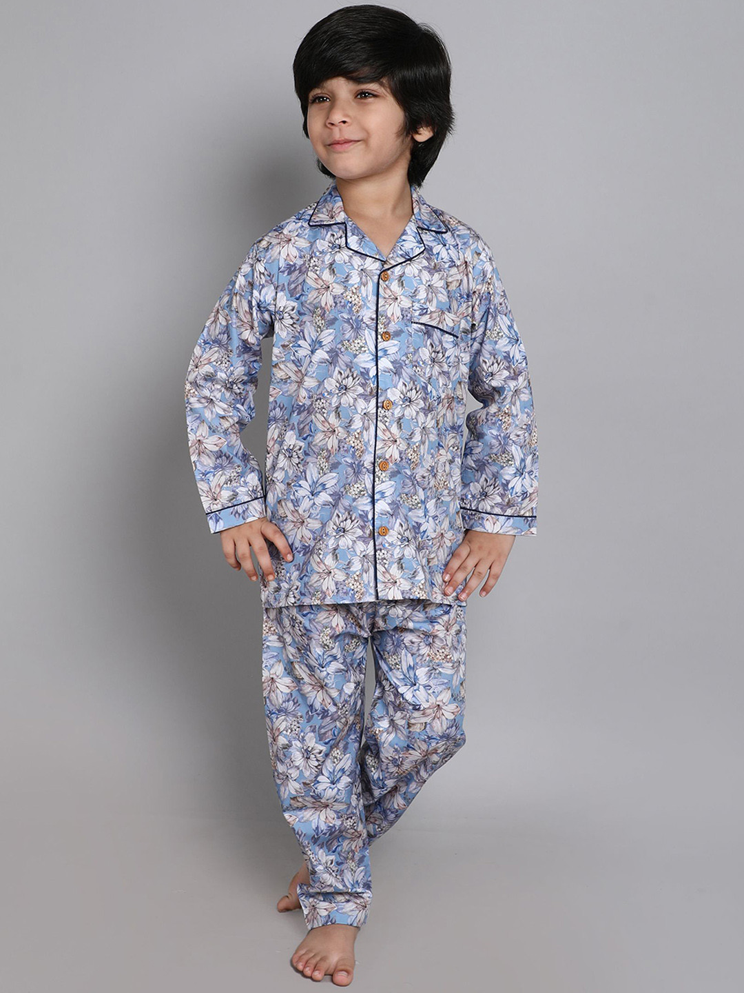 

Little Clothings Unisex Kids Printed Night suit, Navy blue