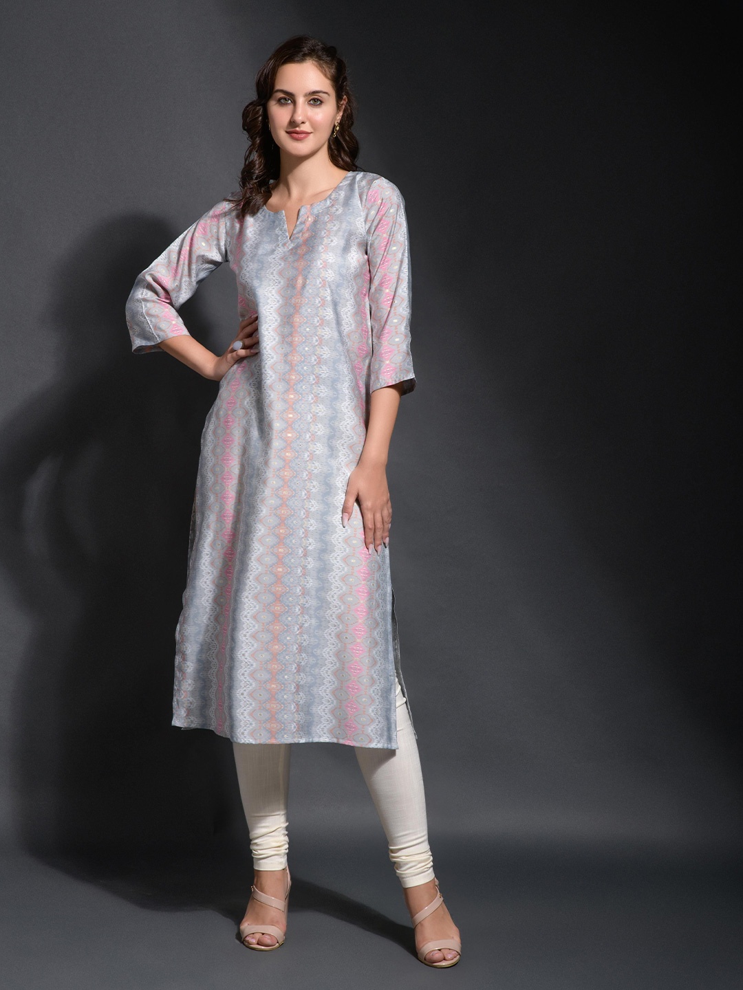 

Mfestiva Printed A-Line Kurta, Grey