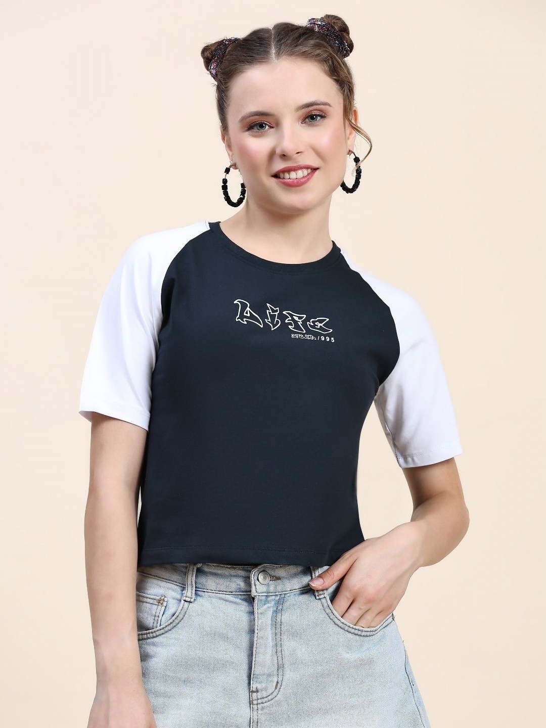 

AECK Women Typography Printed Round Neck Cotton Relaxed Fit T-shirt, Green