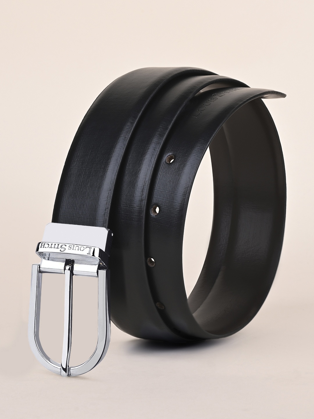 

LOUIS STITCH Men Textured Leather Formal Belt, Black