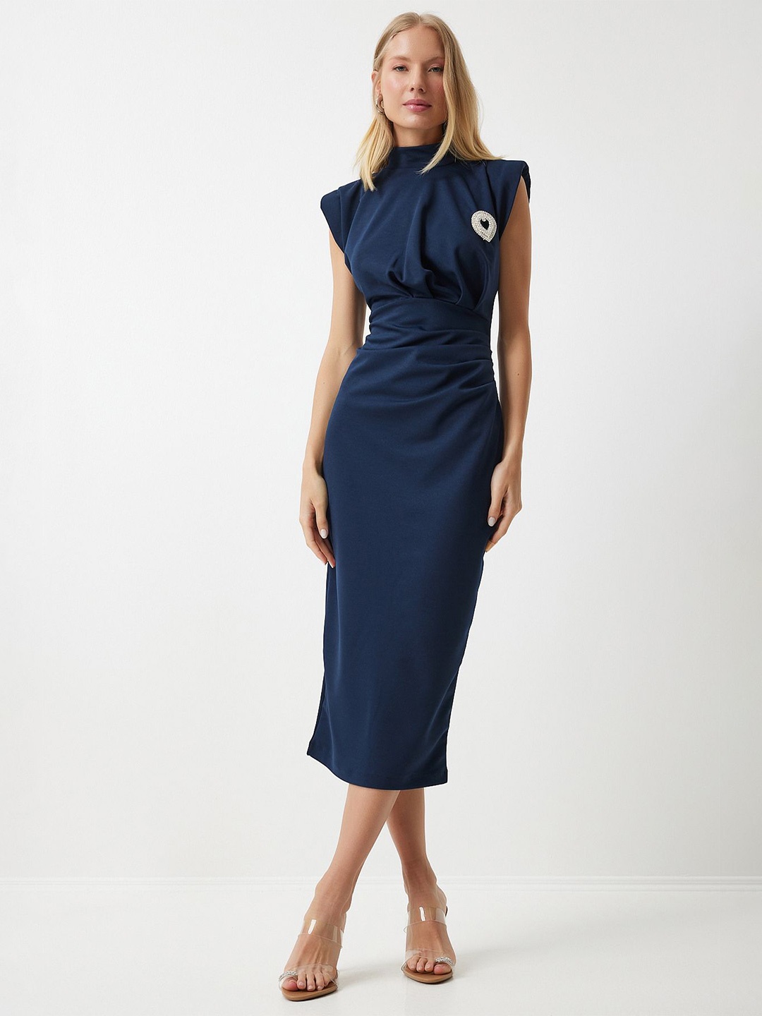 

Happiness istanbul Flutter Sleeve Embellished Sheath Midi Dress, Na
