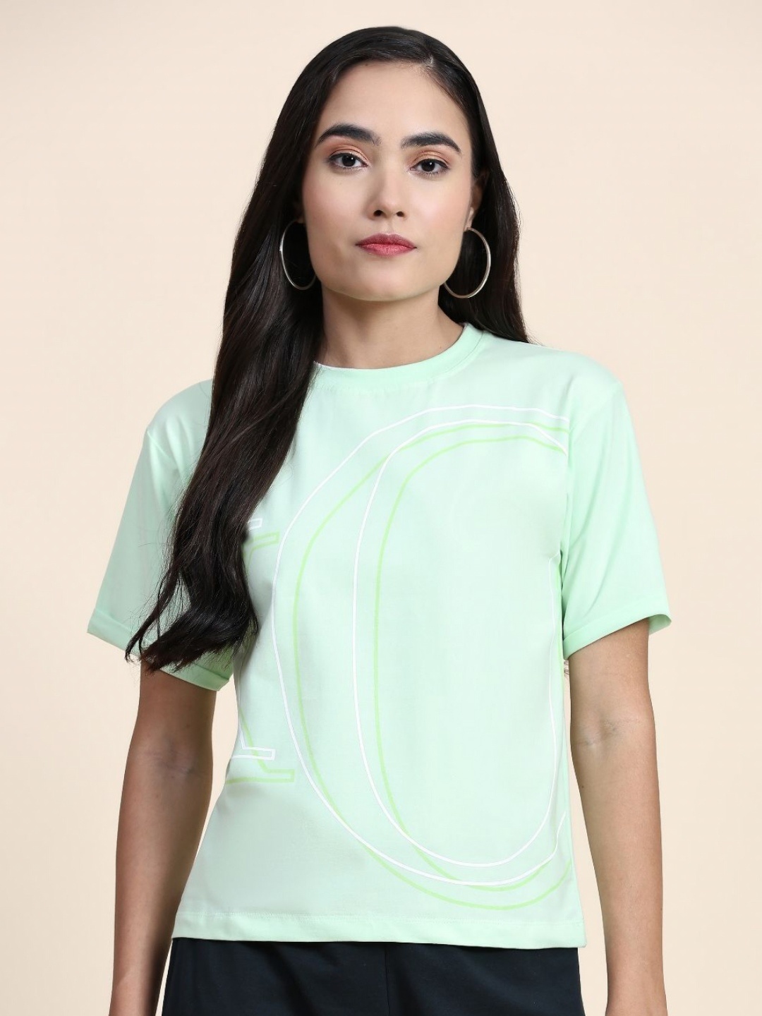 

AECK Women Abstract Printed Round Neck Cotton Relaxed Fit T-Shirt, Green