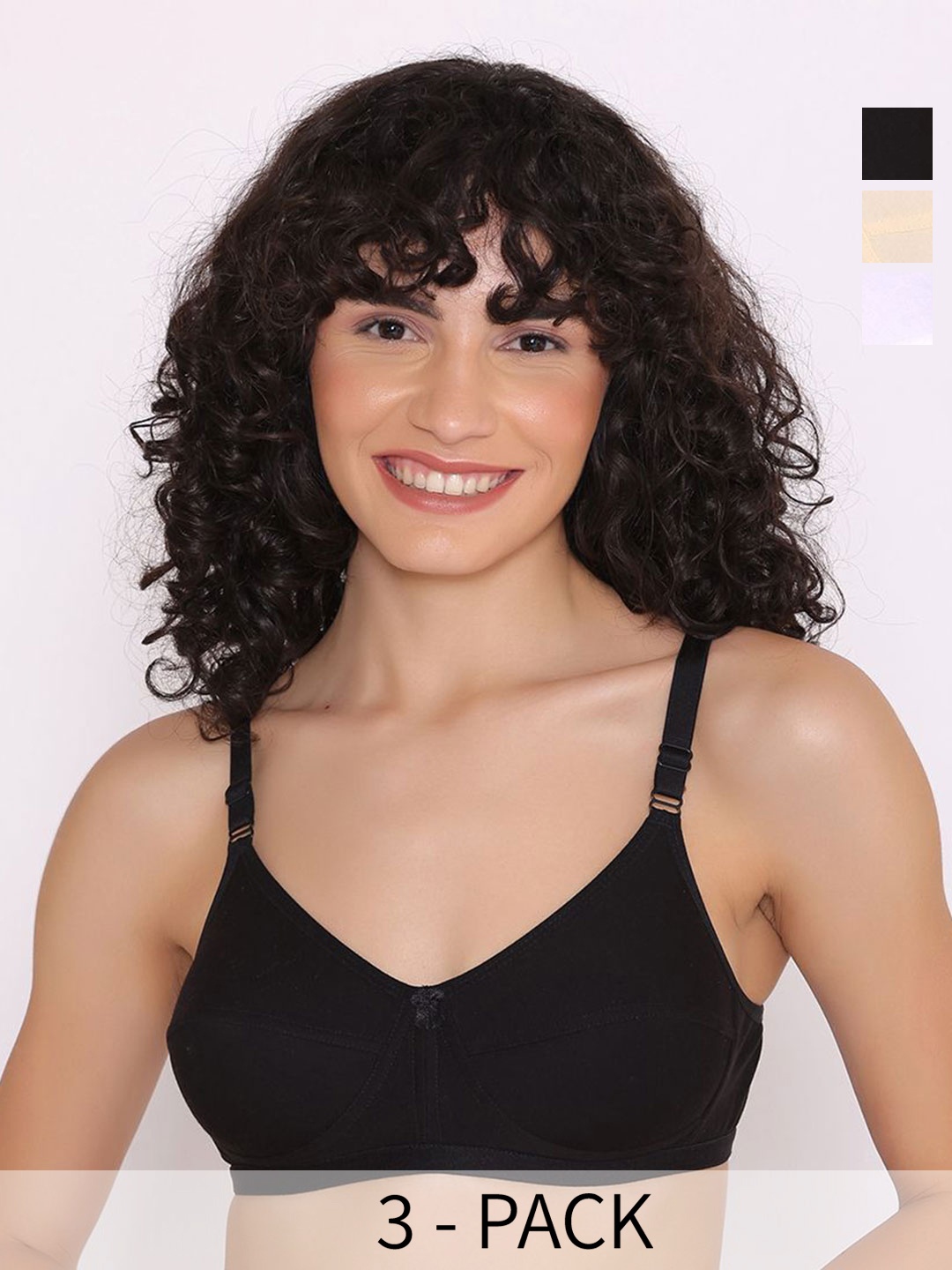 

INKURV Pack of 3 Bra Full Coverage Non Padded Non-Wired, Black