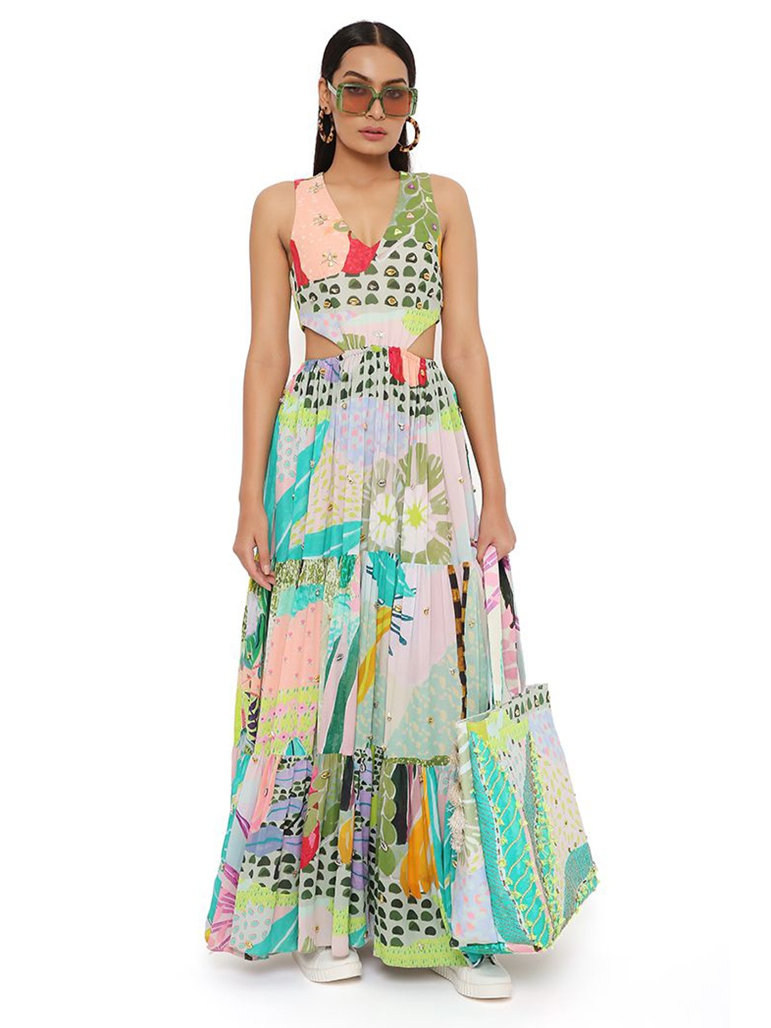 

Payal Singhal Floral Embroidered Georgette Maxi Dress, Green