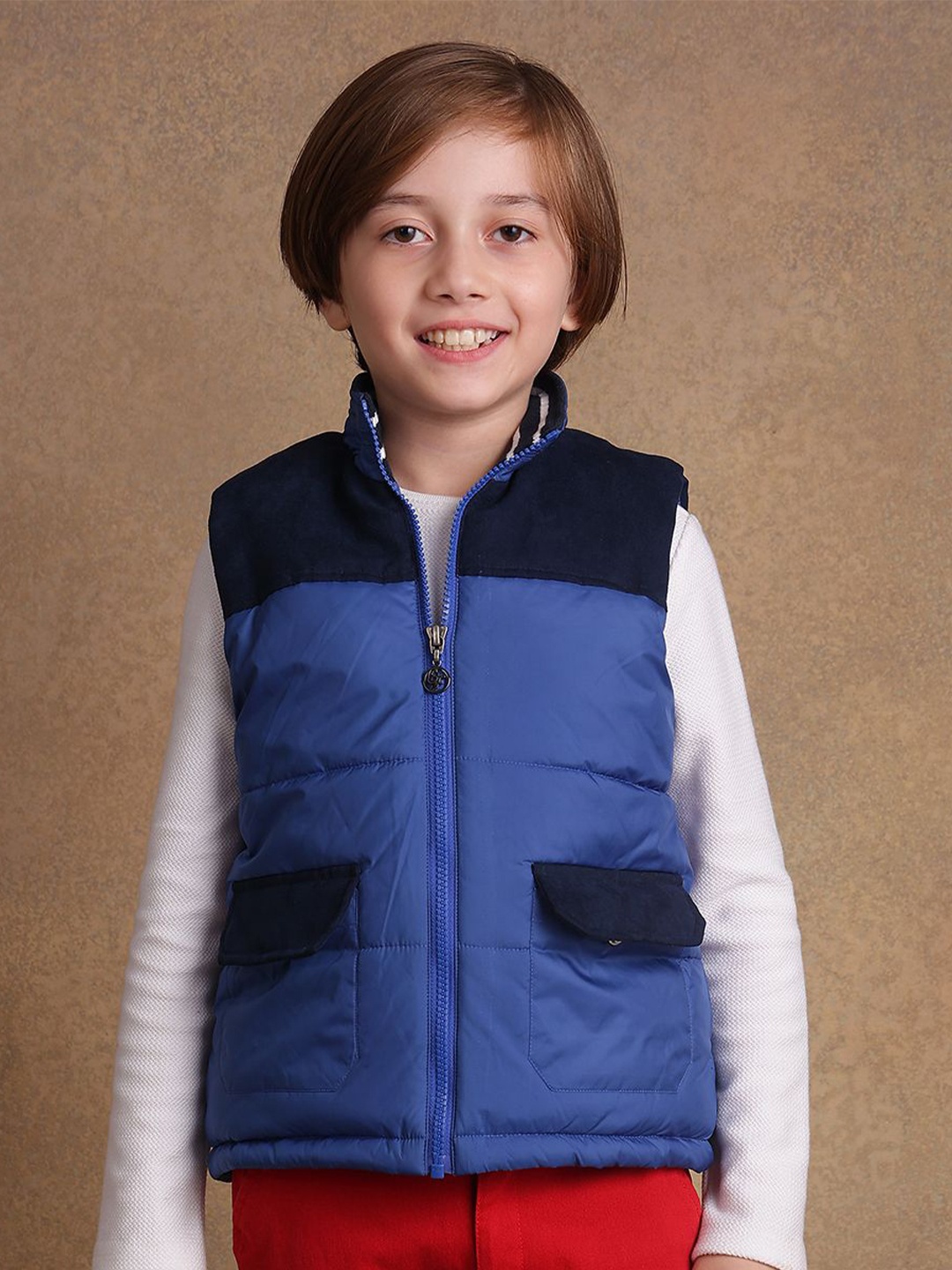 

One Friday Boys Solid Open Front Jacket, Blue