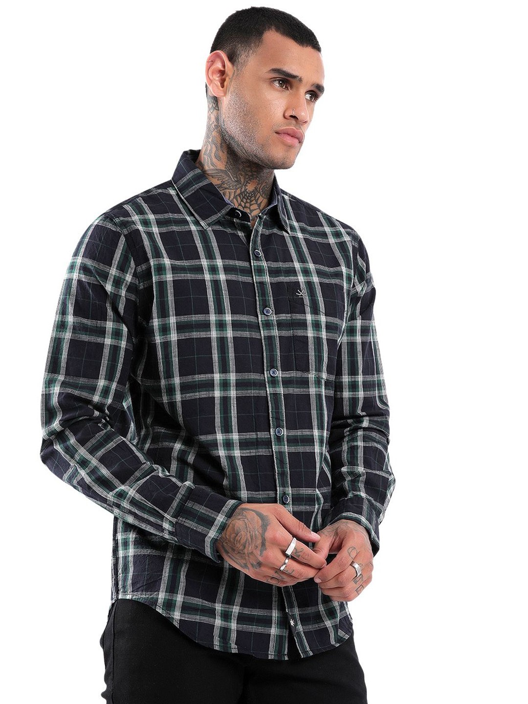 

WROGN Men Custom Slim Fit Tartan Checks Opaque Checked Casual Shirt, Green