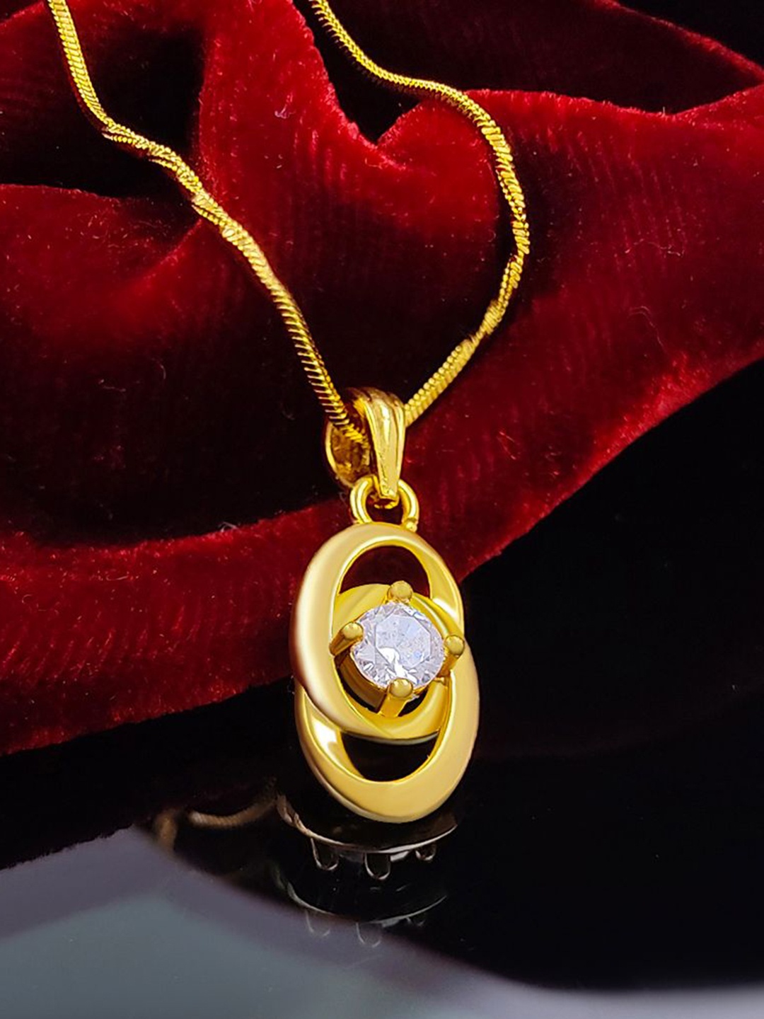 

Saizen Gold-Plated Stone Studded Oval Pendants with Chains