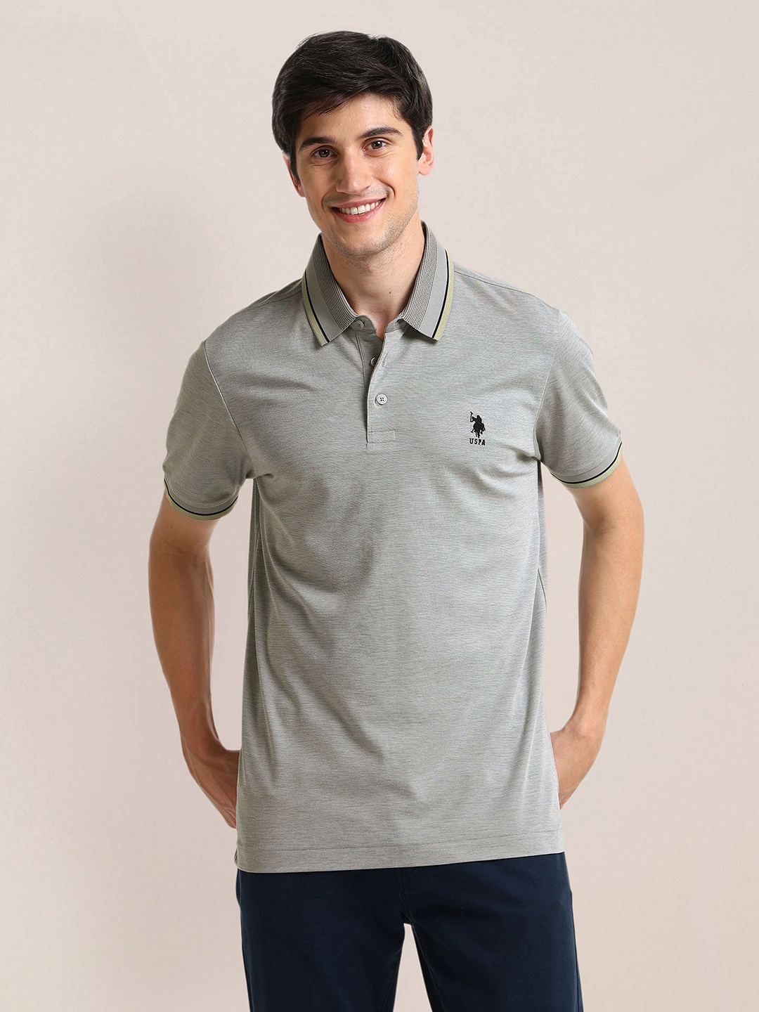 

U.S. Polo Assn. Men Polo Collar Slim Fit T-shirt, Grey