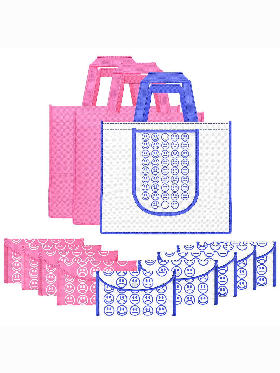 

Kuber Industries Set of 12 Smiley Printed Lightweight Foldable & Reusable Shopping Bags, Pink