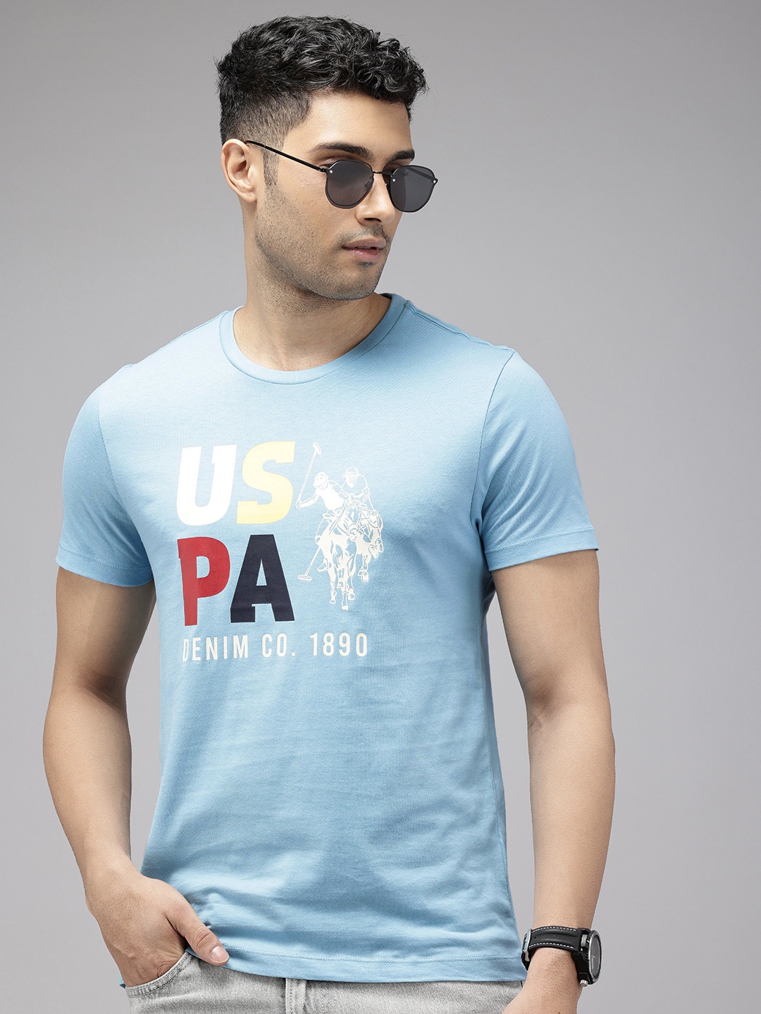 

U.S. Polo Assn. Denim Co. Brand Logo Printed Pure Cotton Slim Fit T-shirt, Blue