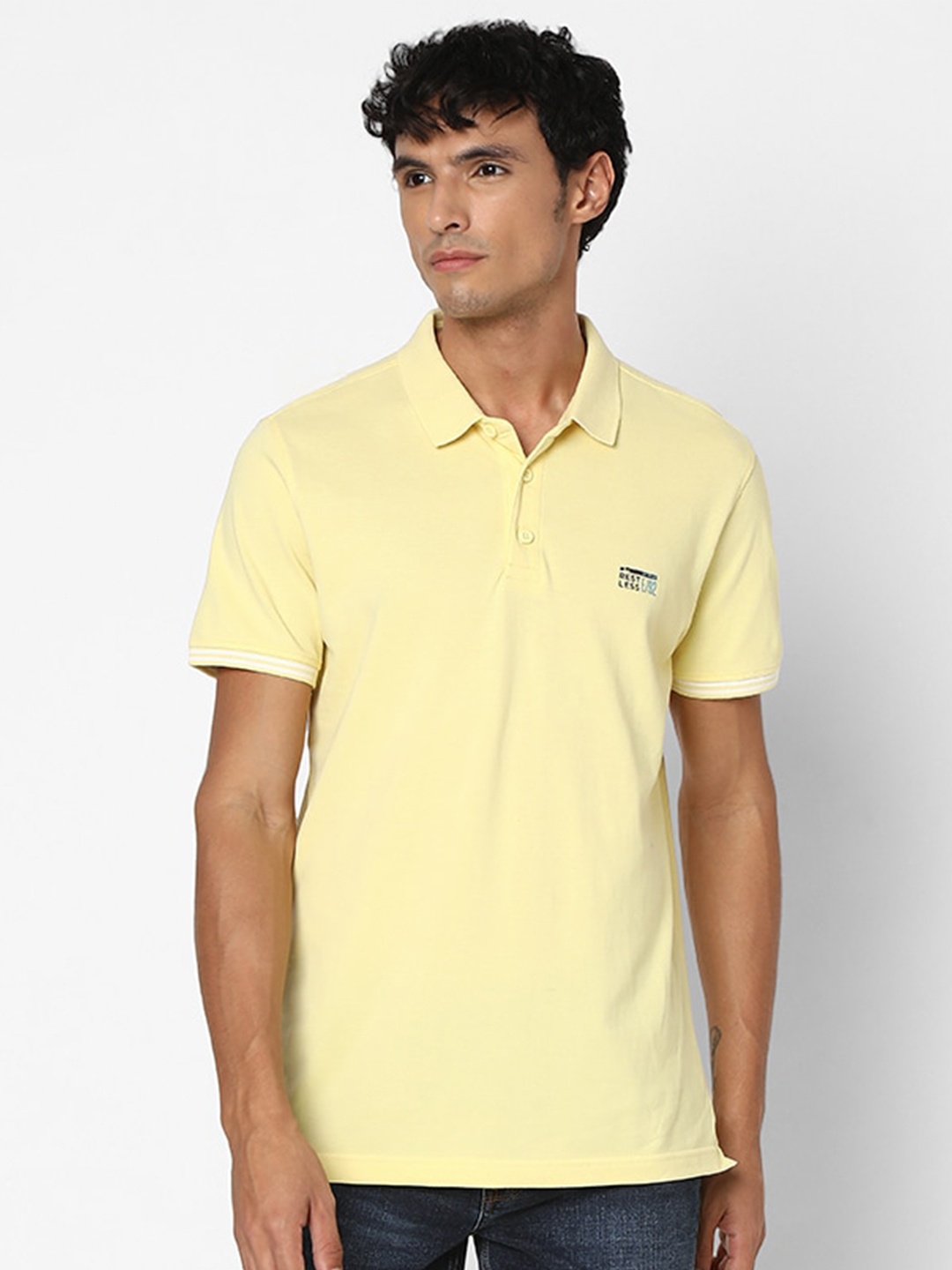 

SPYKAR Regular Fit Polo Collar Short Sleeve Cotton T-shirt, Yellow