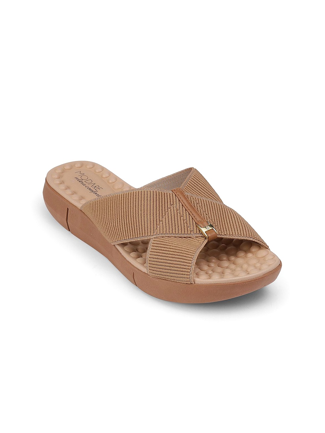 

MODARE Women One Toe Flats with Laser Cuts, Camel brown