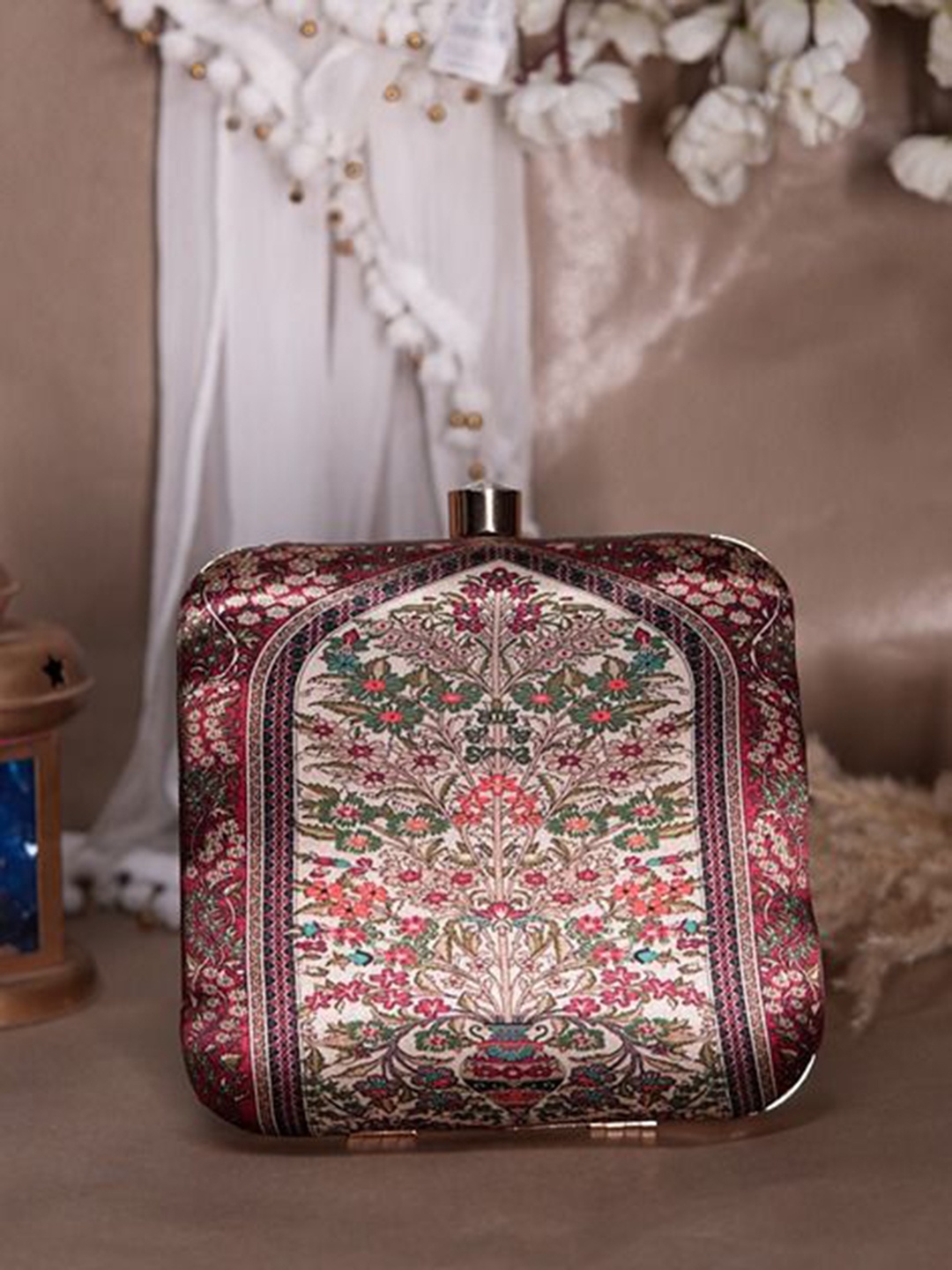 

Swisni Floral Printed Box Clutch, Burgundy