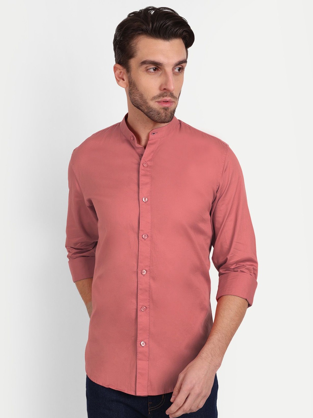 

MEGHZ Men Slim Fit Opaque Casual Shirt, Peach